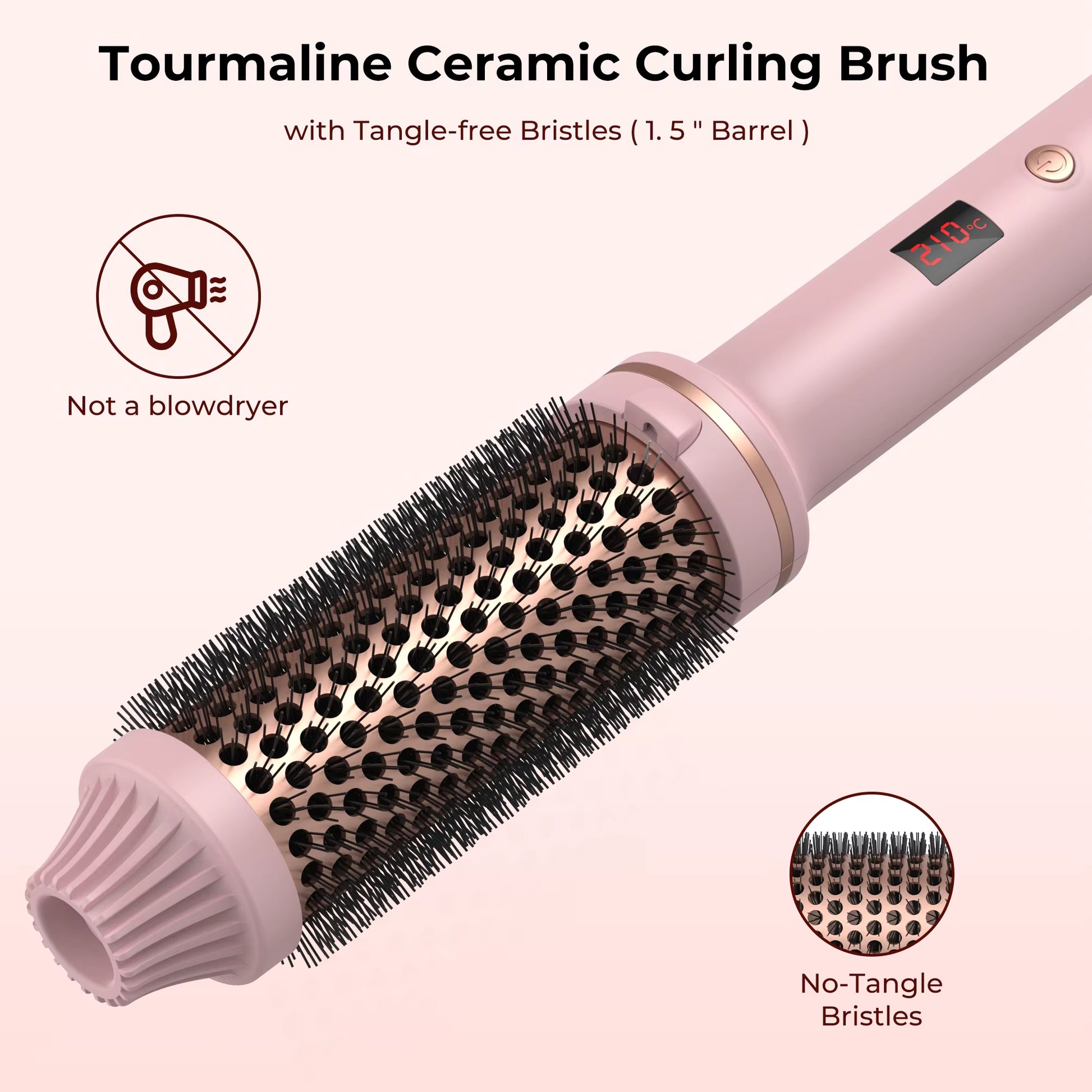 Heated round Brush 1.5 Inch Thermal Brush Heating Curling Iron Brush Volumizing Brush Ceramic Curling Comb Travel Curling Iron