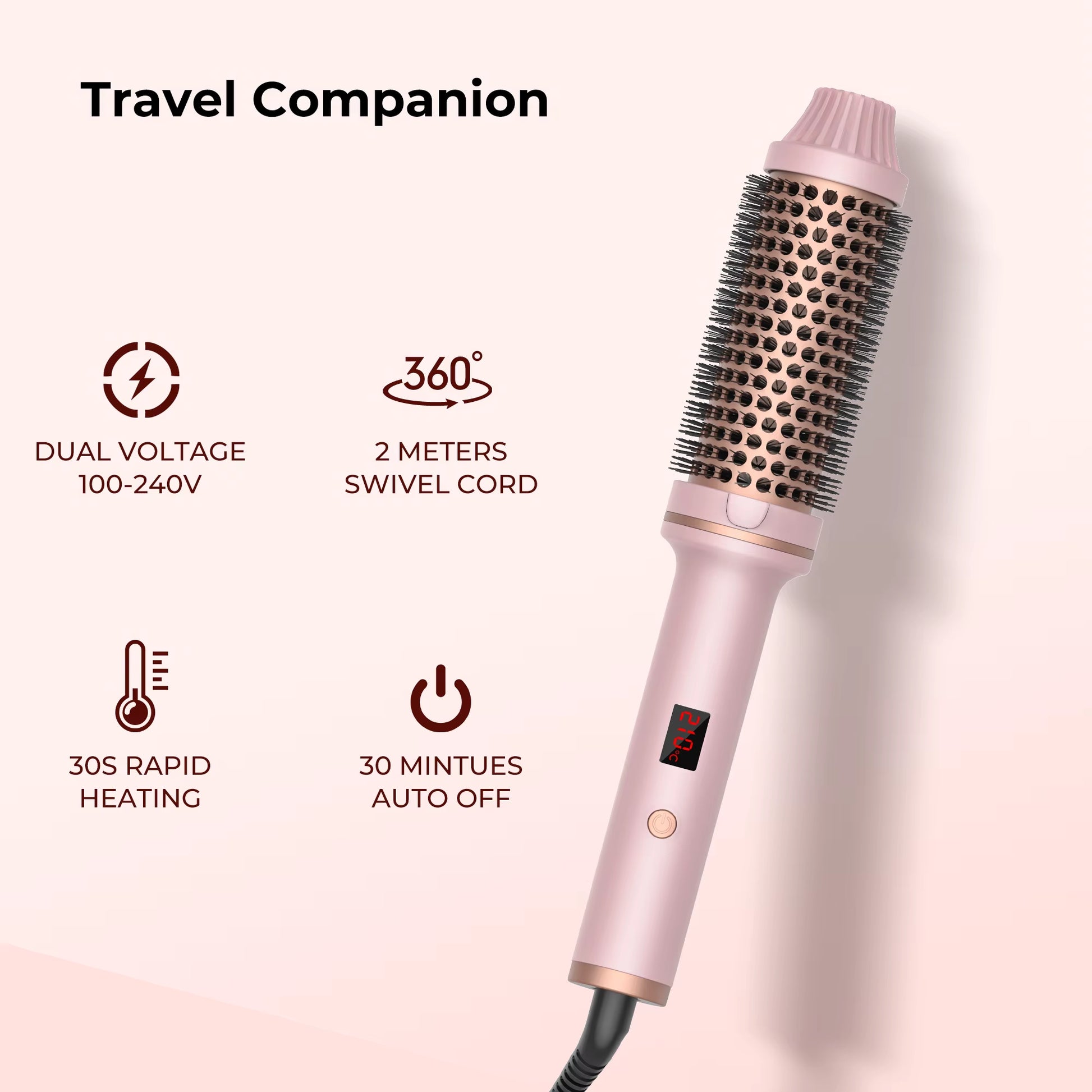 Heated round Brush 1.5 Inch Thermal Brush Heating Curling Iron Brush Volumizing Brush Ceramic Curling Comb Travel Curling Iron